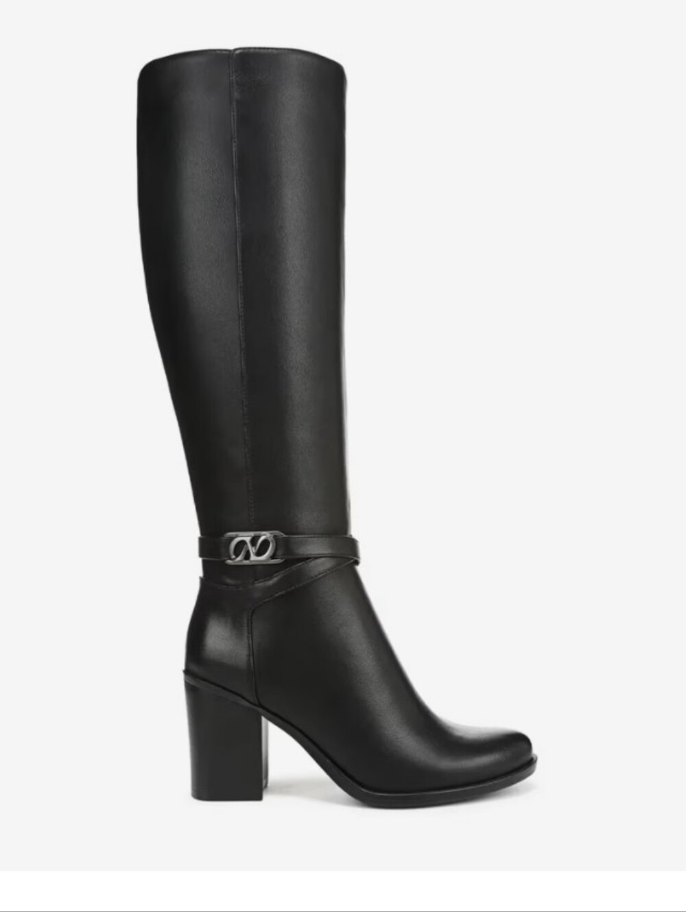 Naturalizer Black Knee-High Block Heel Boots with Silver Accent Size 9.5 Nwob